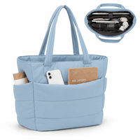 BOLSO PUFFER - TIPO TOTE BAG PARA DAMA PORTALAPTOP - Celeste Claro - Talla única
