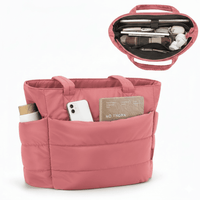 BOLSO PUFFER - TIPO TOTE BAG PARA DAMA PORTALAPTOP - Rosa Oscuro - Talla única