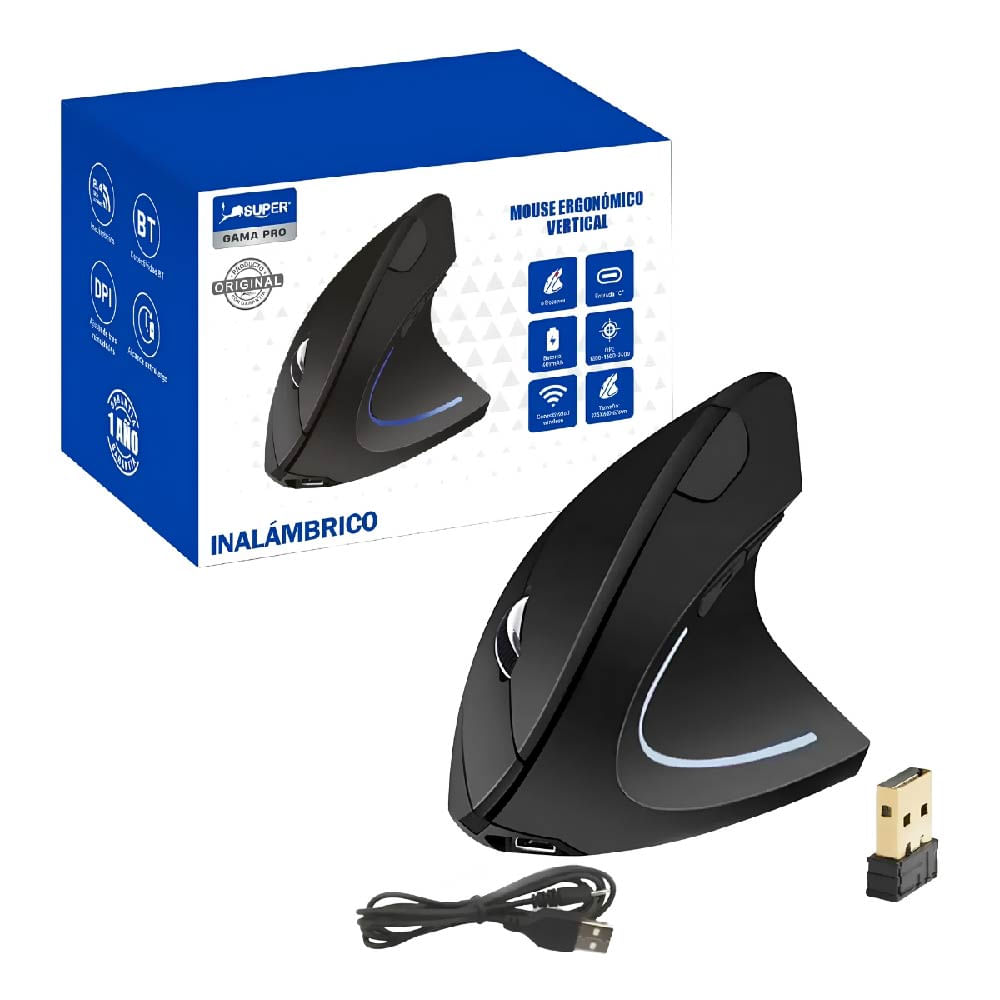 MOUSE ERGONOMICO VERTICAL INALAMBRICO 2400 DPI RECARGABLE USB C