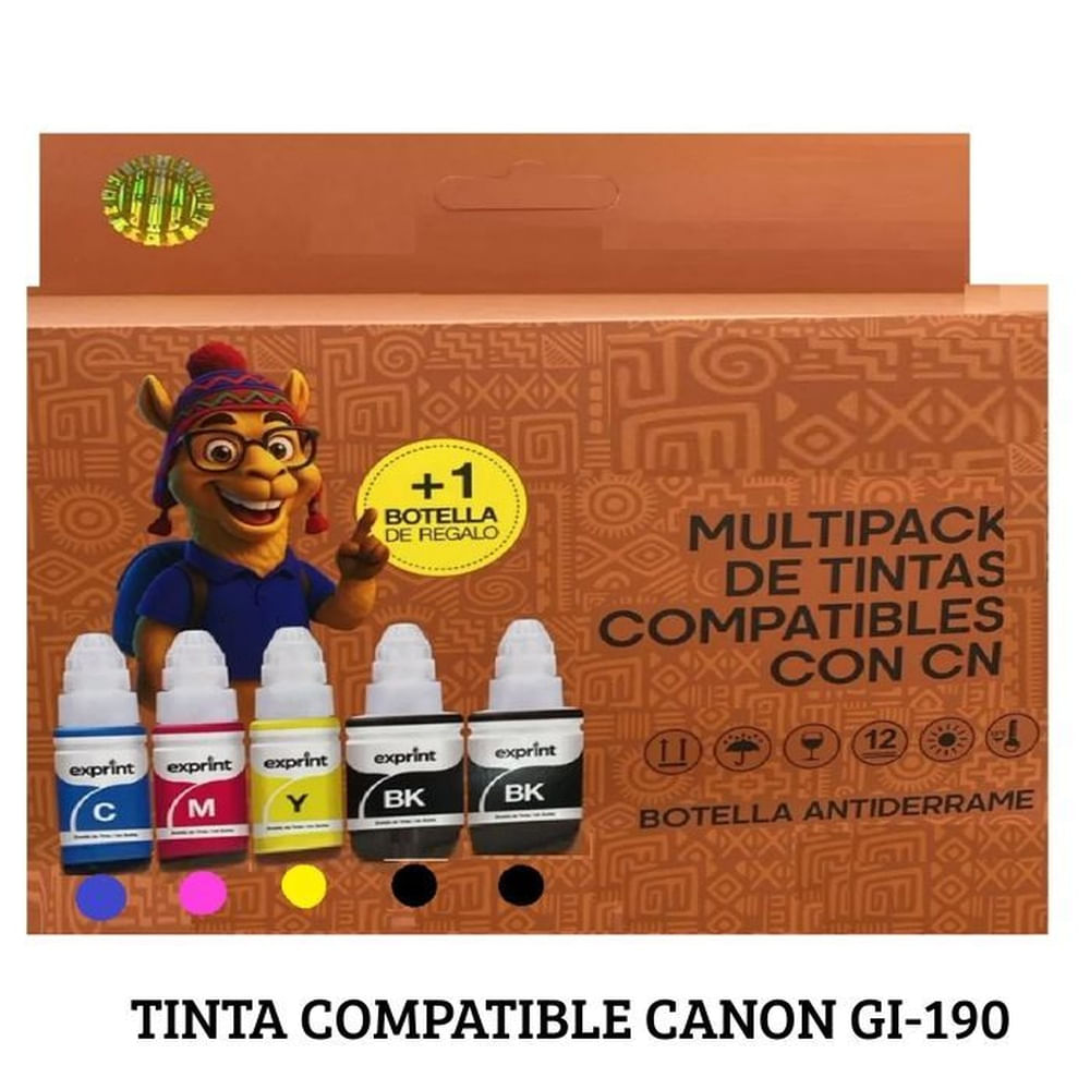 TINTAS COMPATIBLES CANON GI-190 + 1 NEGRO DE OBSEQUIO