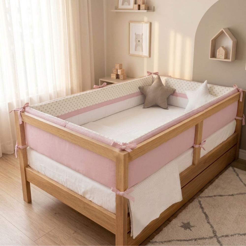 PROTECTORES LATERALES PARACHOQUES TALLA MONTESSORI 1.5 PLAZAS DISEÑO ESTRELLITAS - ROSADO