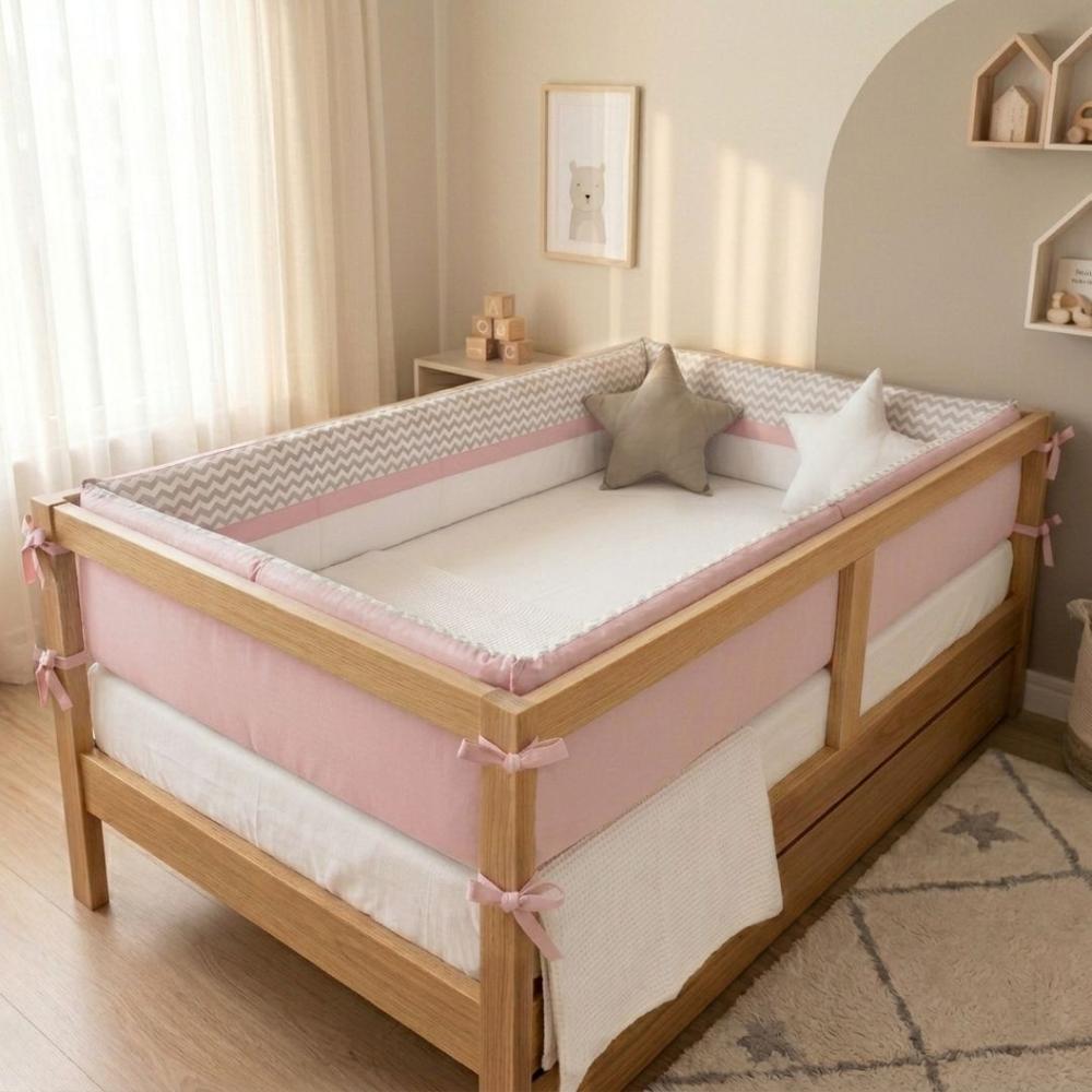 PROTECTORES LATERALES PARACHOQUES TALLA MONTESSORI 1.5 PLAZAS DISEÑO ZIG ZAG -ROSADO