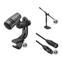 Sennheiser e 604 Micrófono Cardioide para Instrumentos - Kit de 3 Micrófonos con Soporte