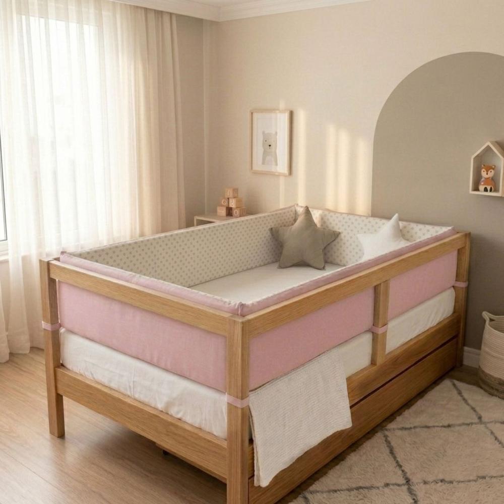 PROTECTORES LATERALES PARACHOQUES TALLA MONTESSORI 1.5 PLAZAS DISEÑO ESTRELLITAS Y ROSADO