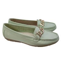 Mocasin Chato Mujer Corelli Cadena Cuero Menta