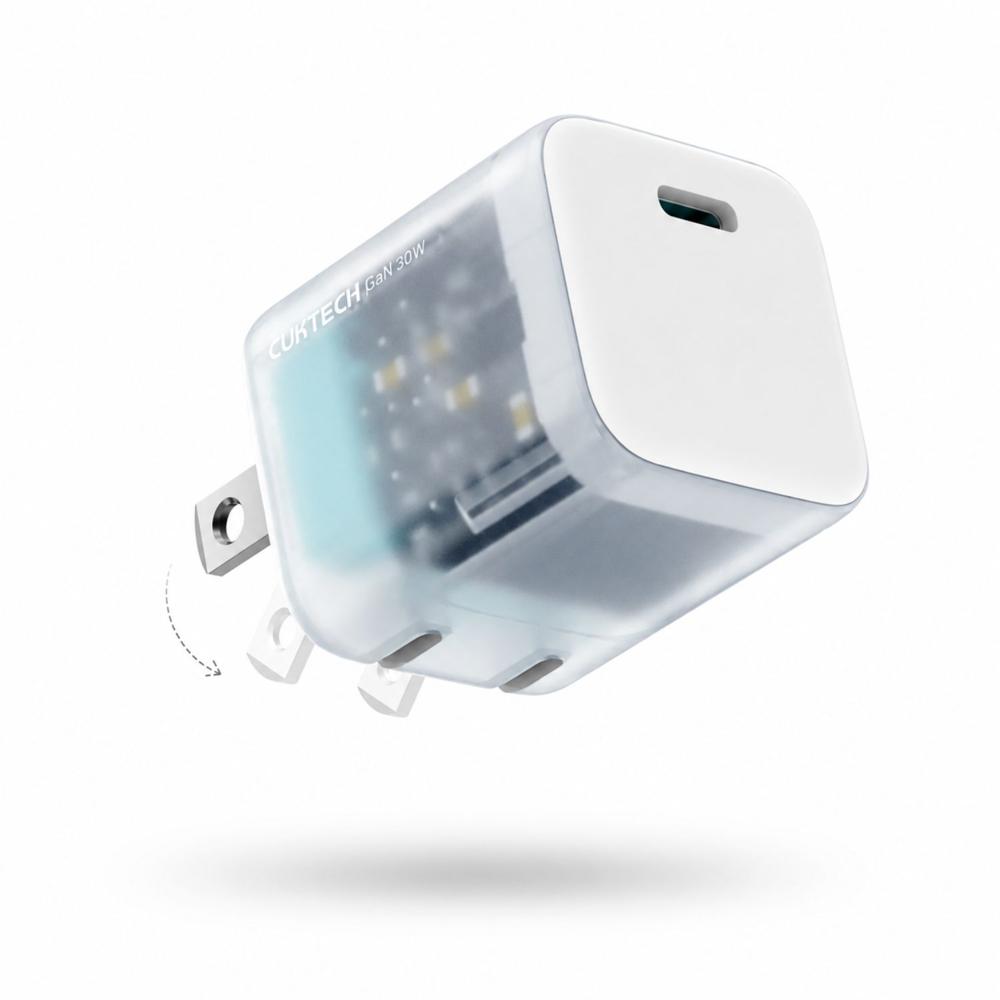 Cargador de Pared Cuktech AC30S Mini GaN 30W USB-C Carga Rápida Transparente
