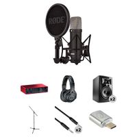 RODE NT1 Microphone Studio Kit con Interfaz Scarlett 2i2, Monitores JBL 305P MkII y Acceso