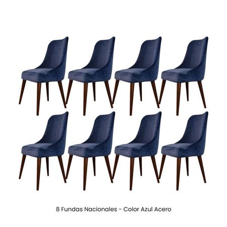 8 Fundas Nacionales de Terciopelo para Silla Brazo - Azul Acero Azul Grafito