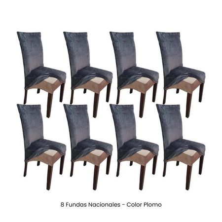 8 Fundas Nacionales de Terciopelo para Silla Recta - Plomo Rata Gris Oscuro