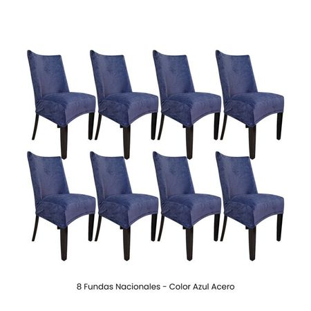 8 Fundas Nacionales de Terciopelo para Silla Butaca Curva - Azul Acero Azul Grafito