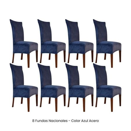 8 Fundas Nacionales de Terciopelo para Silla Recta - Azul Acero Azul Grafito