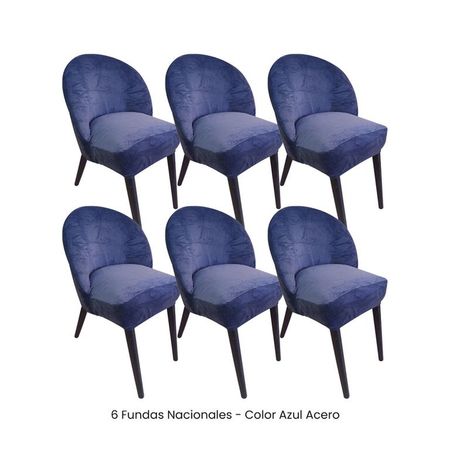 6 Fundas Nacionales de Terciopelo para Silla Vintage Curva - Azul Acero Azul Grafito