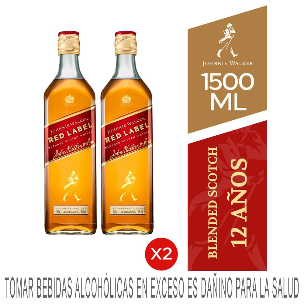 Pack Whisky JOHNNIE WALKER Red Label Botella 750ml Caja 2un