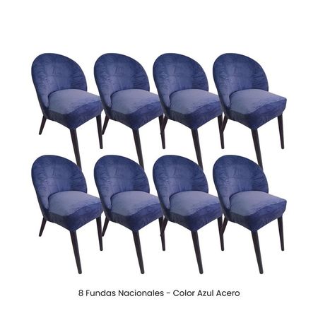 8 Fundas Nacionales de Terciopelo para Silla Vintage Curva - Azul Acero Azul Grafito