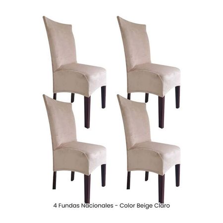 4 Fundas Nacionales de Terciopelo para Silla Recta - Beige Claro Beige
