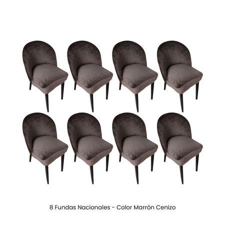 8 Fundas Nacionales de Terciopelo para Silla Vintage Curva - Marrón Cenizo Marrón
