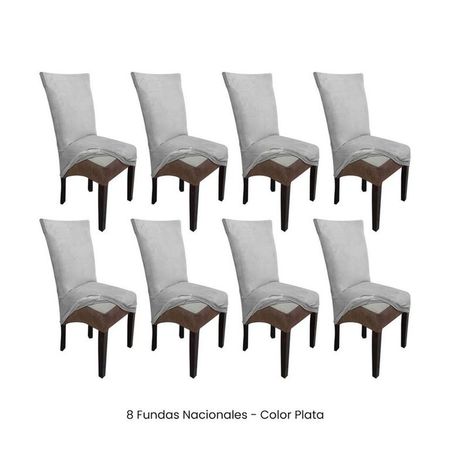8 Fundas Nacionales de Terciopelo para Silla Recta - Plata Plata