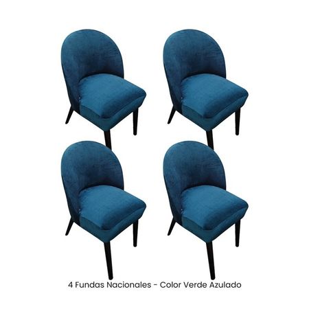 4 Fundas Nacionales de Terciopelo para Silla Vintage Curva - Verde Azulado Verde Oscuro