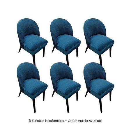 6 Fundas Nacionales de Terciopelo para Silla Vintage Curva - Verde Azulado Verde Oscuro