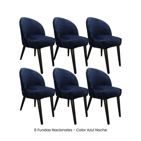 6 Fundas Nacionales de Terciopelo para Silla Vintage Curva - Azul Noche Azul Oscuro