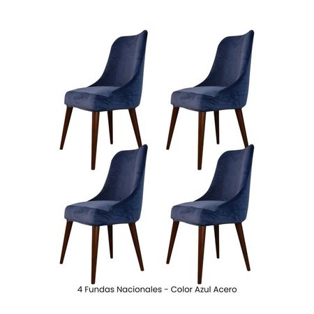 4 Fundas Nacionales de Terciopelo para Silla Brazo - Azul Acero Azul Grafito