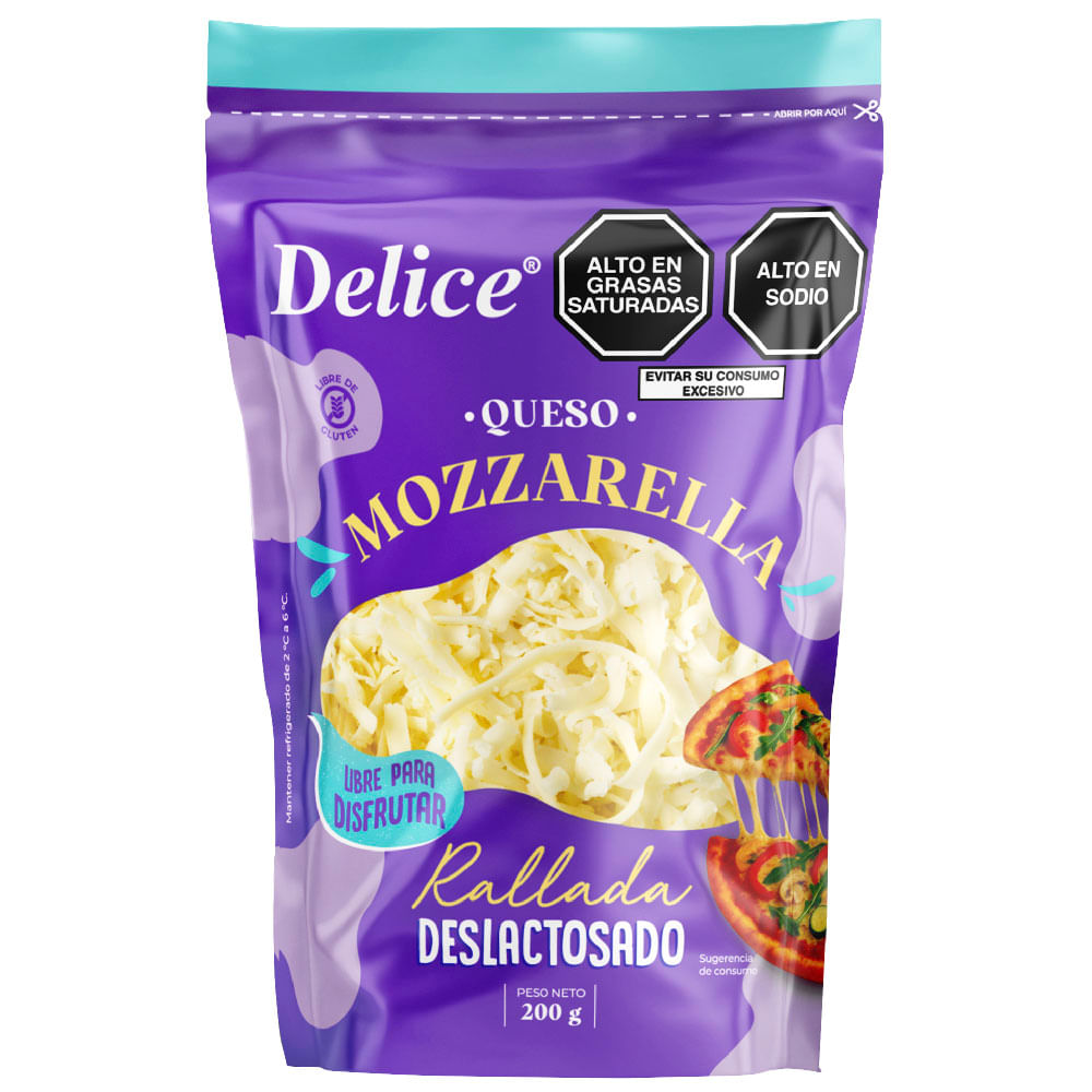 Queso Mozzarella Rallada sin Lactosa DELICE Bolsa 200g