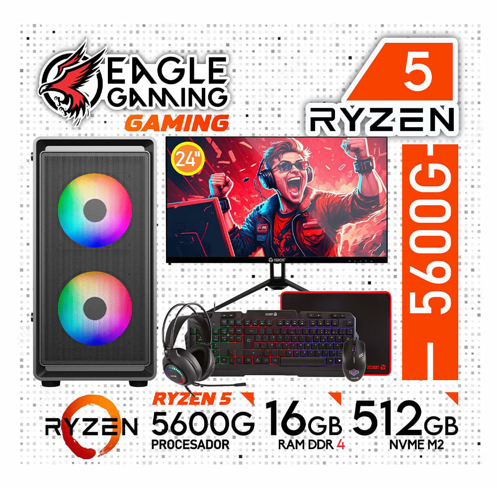 Computadora PC GAMER RYZEN 5 5600GT- RAM 16GB -SSD 500GB -PANTALLA 24 FULL HD