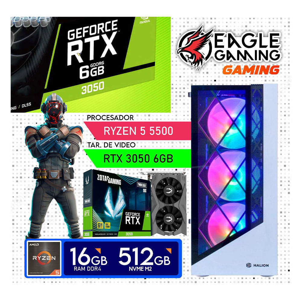 Computadora PC GAMER Ryzen 5 5500 - RAM 16GB - SSD 500GB - VIDEO RTX 3050 6GB