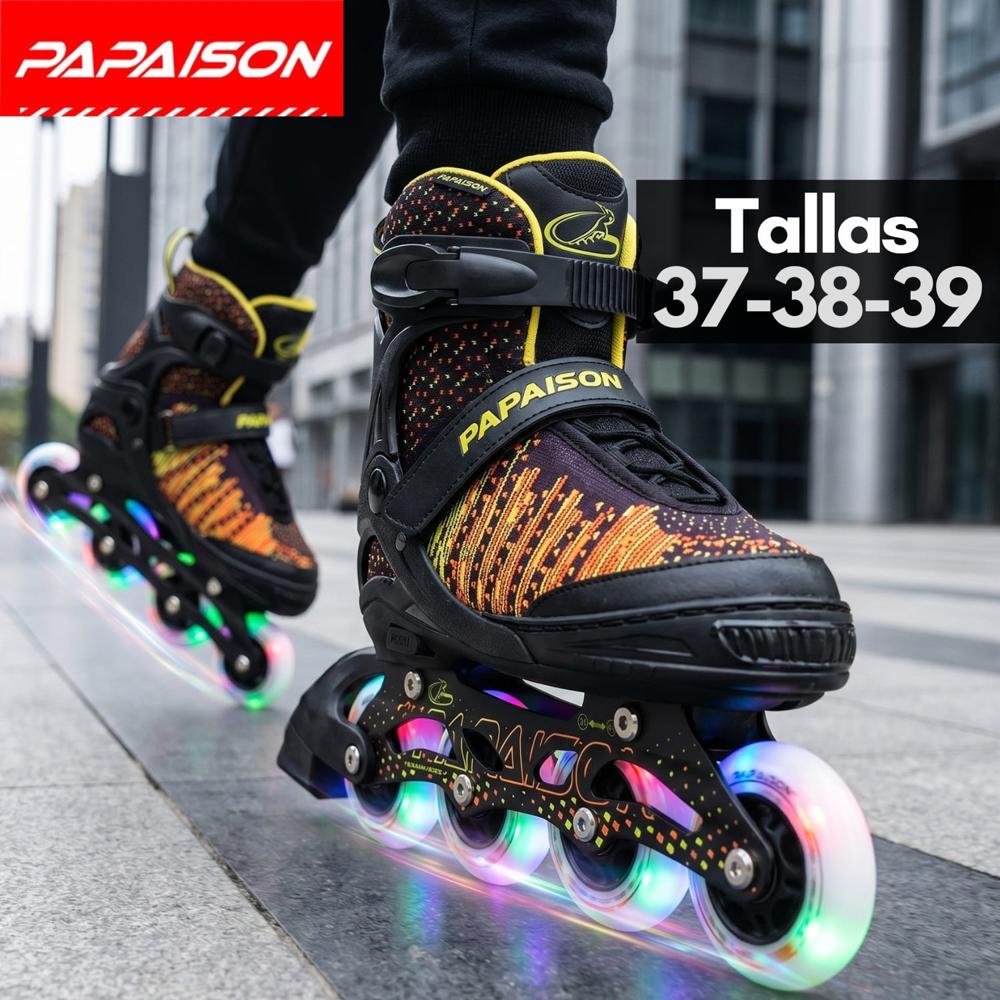 Patines Lineales Ajustables A10 - Negro - Tallas 37-38-39 ABEC-7 82A con Luces LED Frame de Aluminio