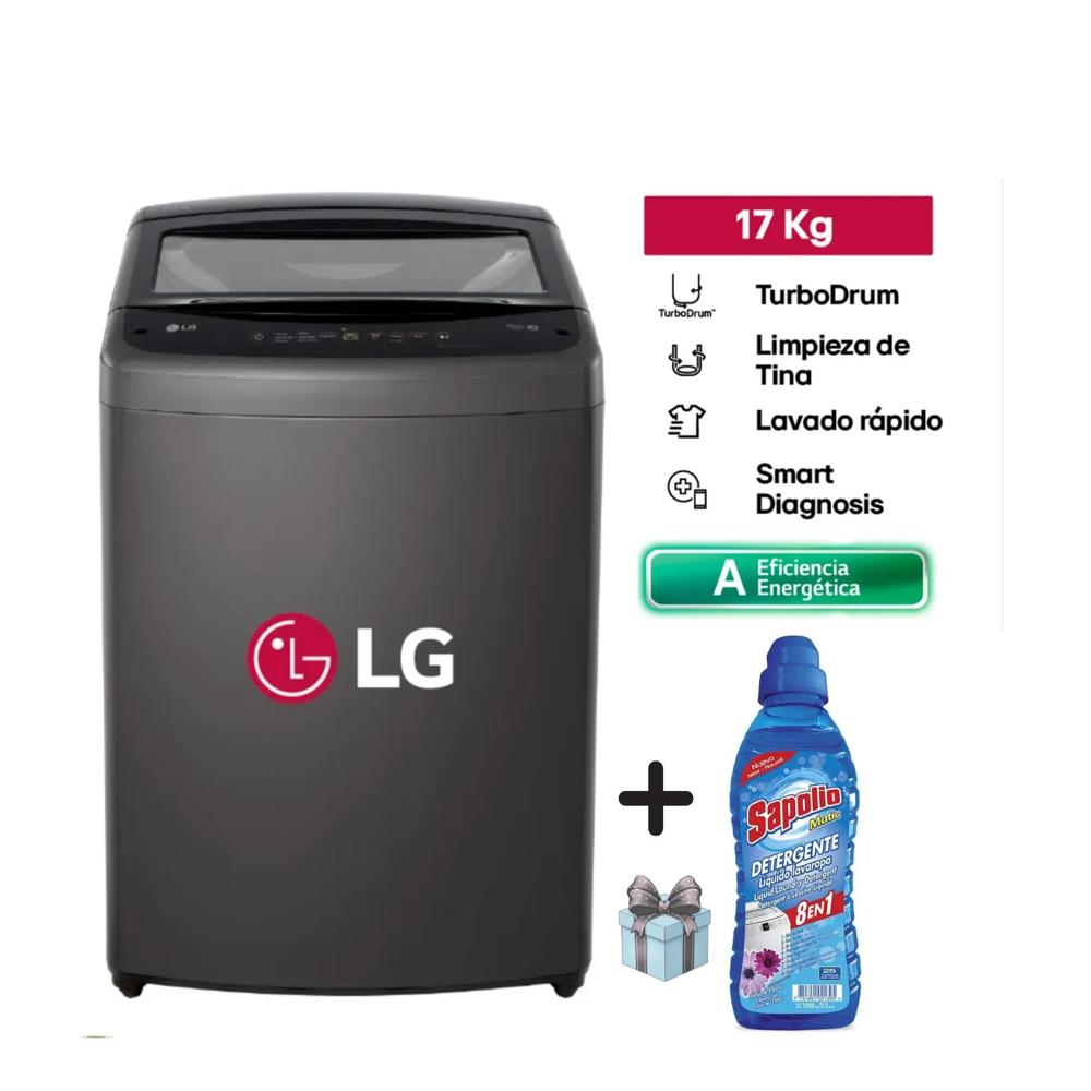 Lavadora LG 17 Kilos Carga Superior Turbo Drum WT17BVTB - Detergente Liquido Sapolio 1 LITRO