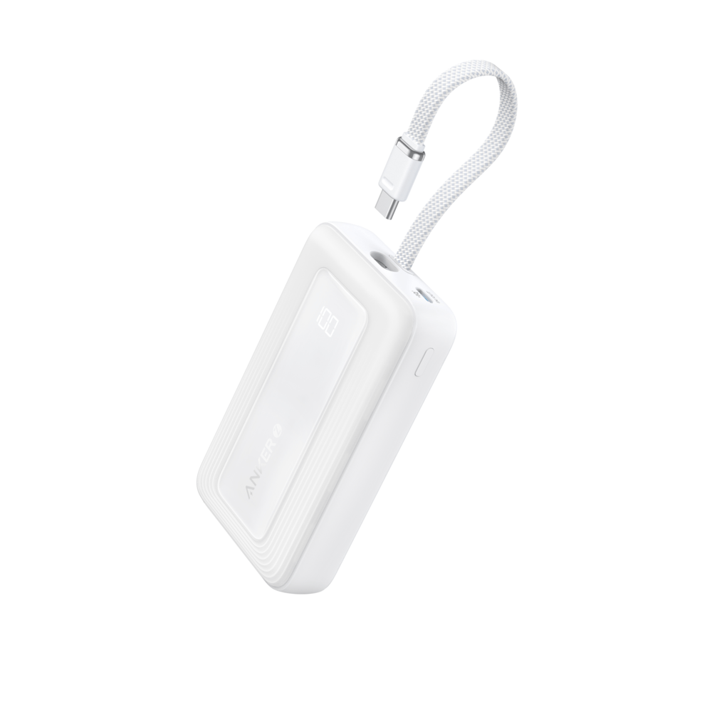Power Bank Anker 20 000mAh 30W con Cable USB-C Integrado Blanco