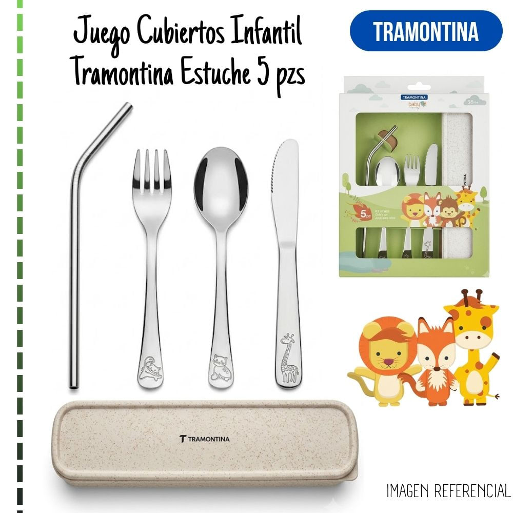 Set de Cubiertos Infantiles Tramontina con Estuche y Popote - 5 Piezas