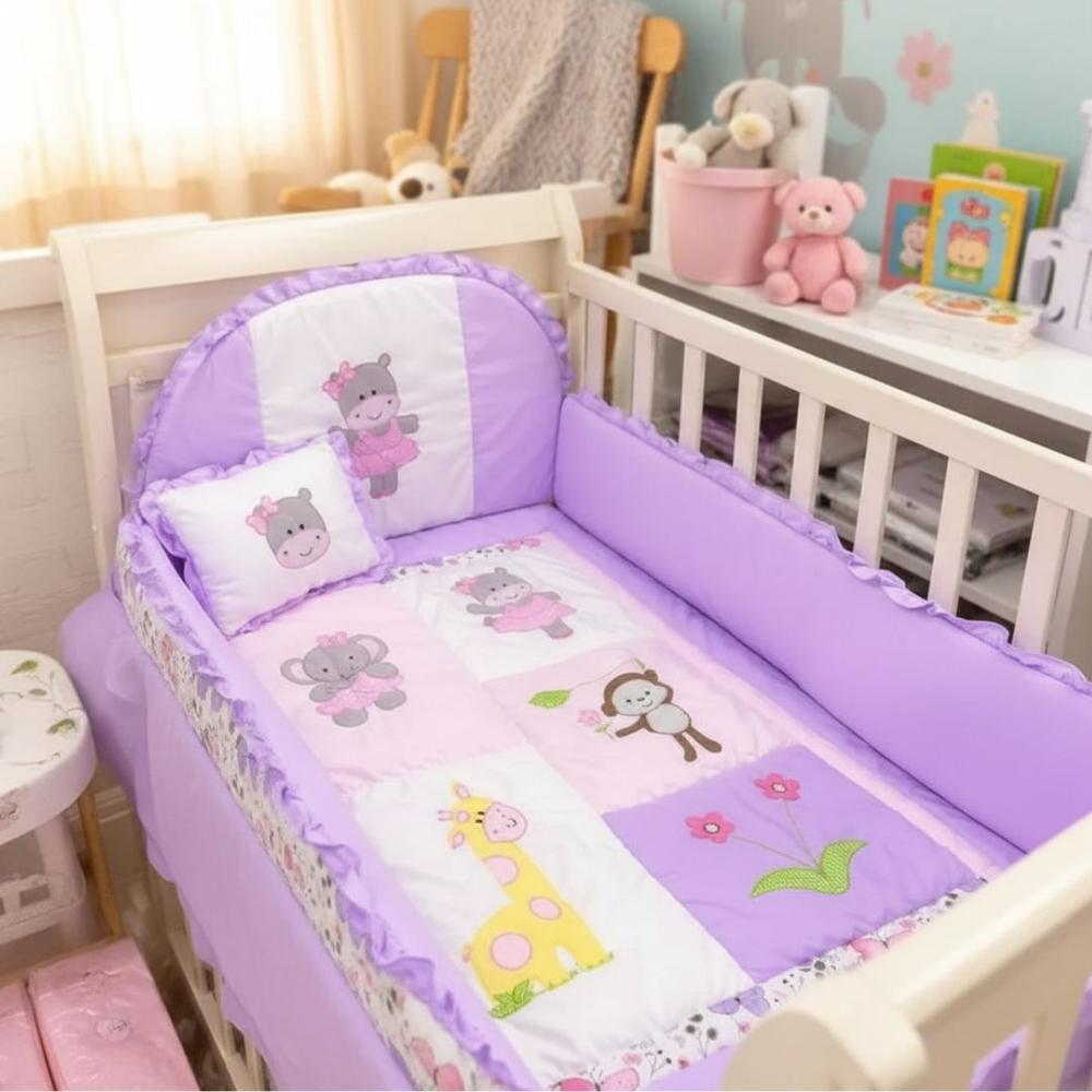 Set De Cuna Para Bebé Color Lila 5 Piezas Suave