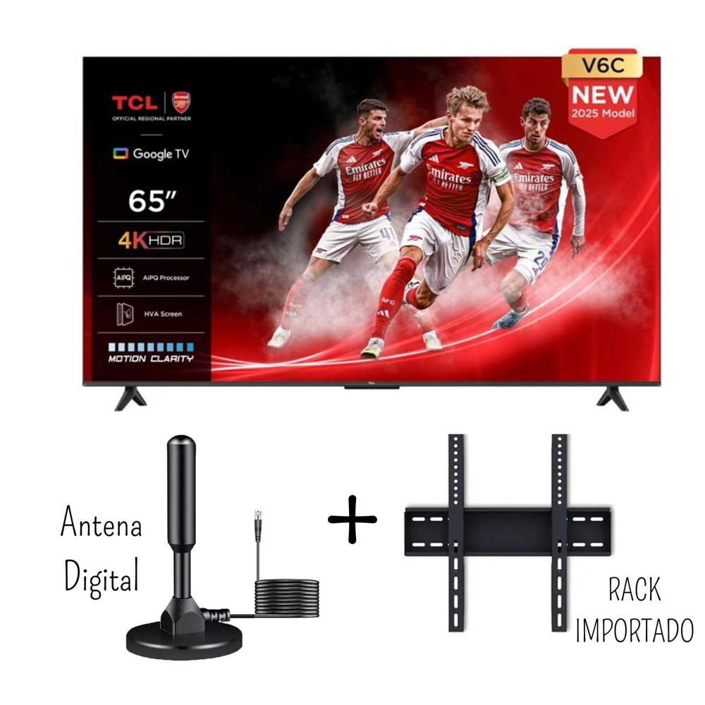 Televisor TCL 65 Pulgadas UHD 4K Google TV Smart TV 65V6C - Antena Digital - Rack fijo