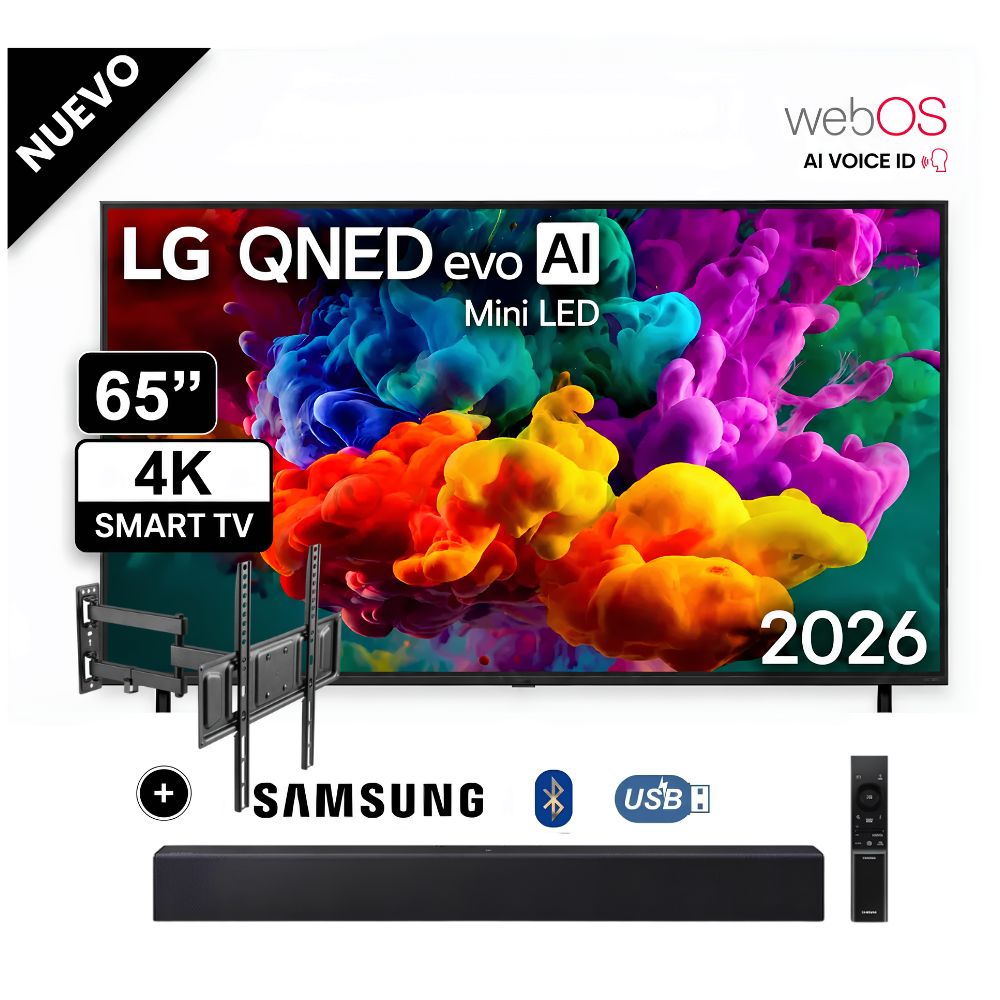 Televisor LG 65 QNED Mini-Led UHD 4K ThinQ AI 65QNED65BSA - SOUNDBAR SAMSUNG