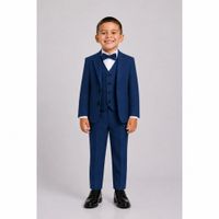 Conjunto Bautizo azul acero Traje formal pantalón saco chaleco y corbata