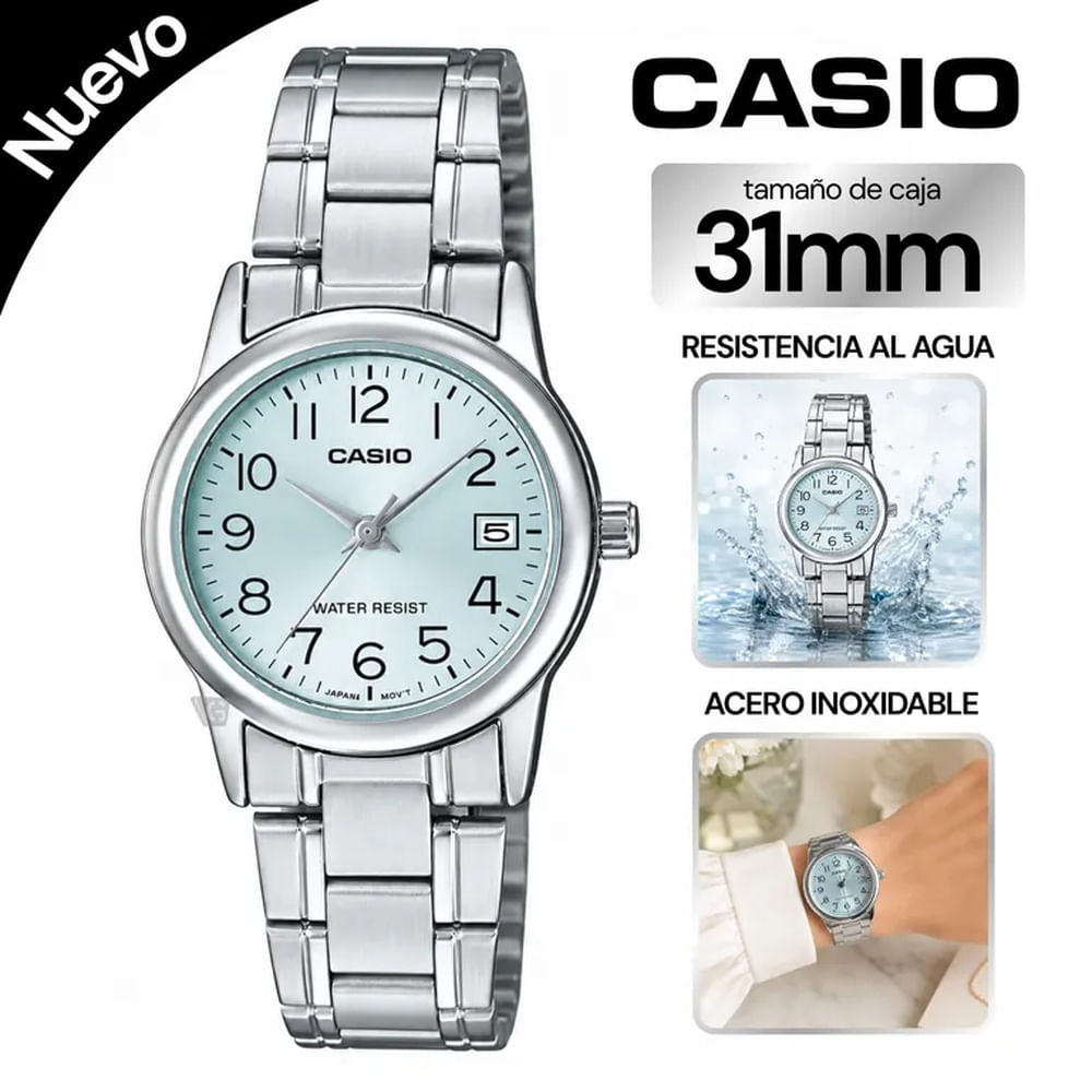 Reloj Casio Para Mujer LTP-V002D-2B Plateado Talla única