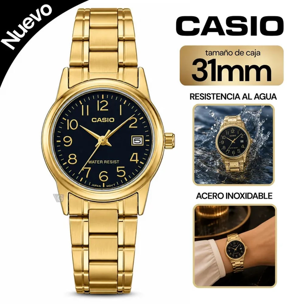 Reloj Casio Para Mujer LTP-V002G-1B Dorado Talla única
