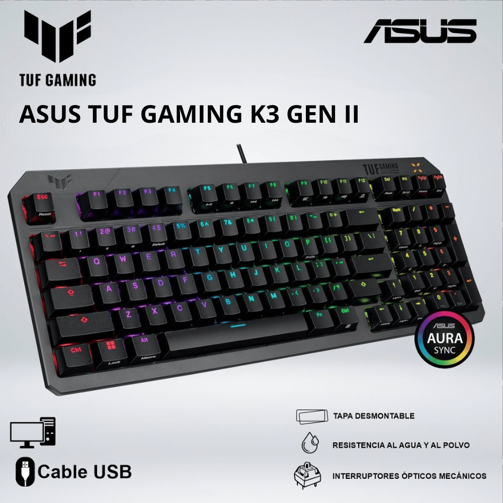 TECLADO GAMER ASUS TUF GAMIING K3 GEN II SWITCH RED OPTICO LINEAL RGB