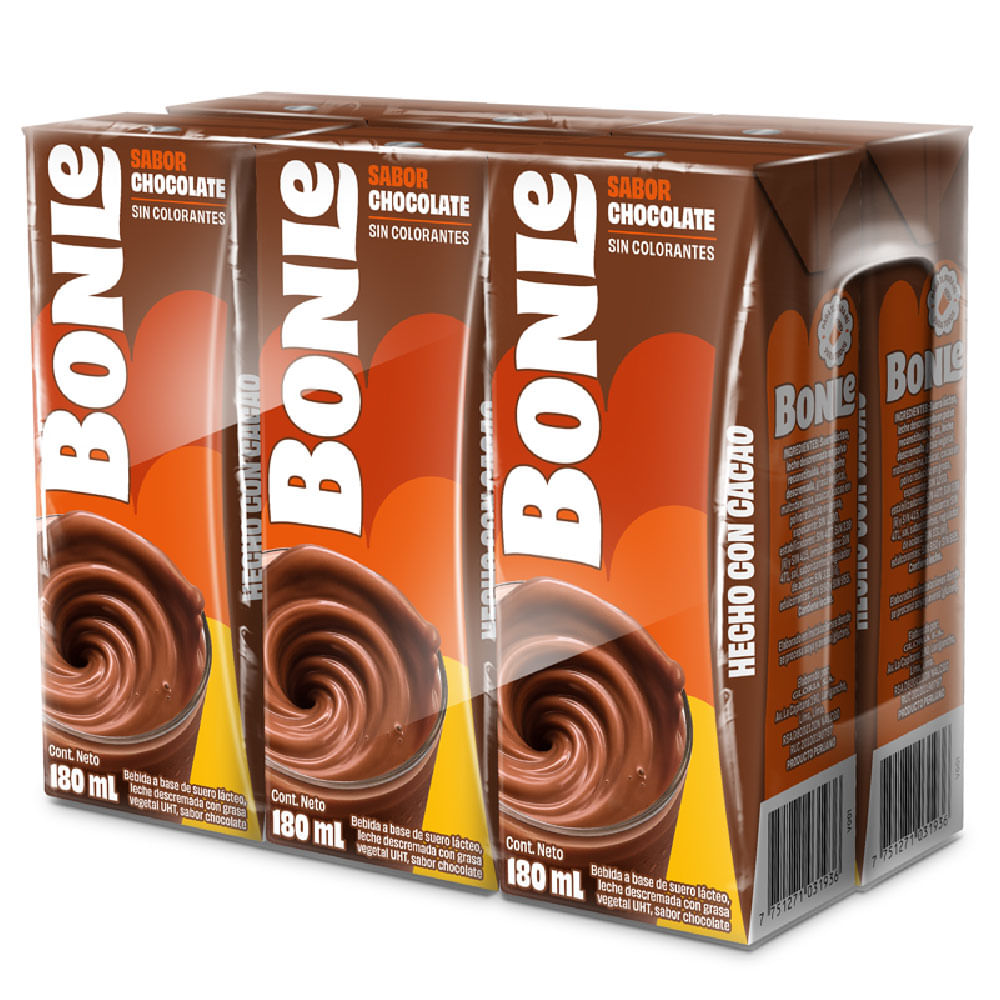 Leche Chocolatada UHT BONLÉ Caja 180ml Paquete 6un