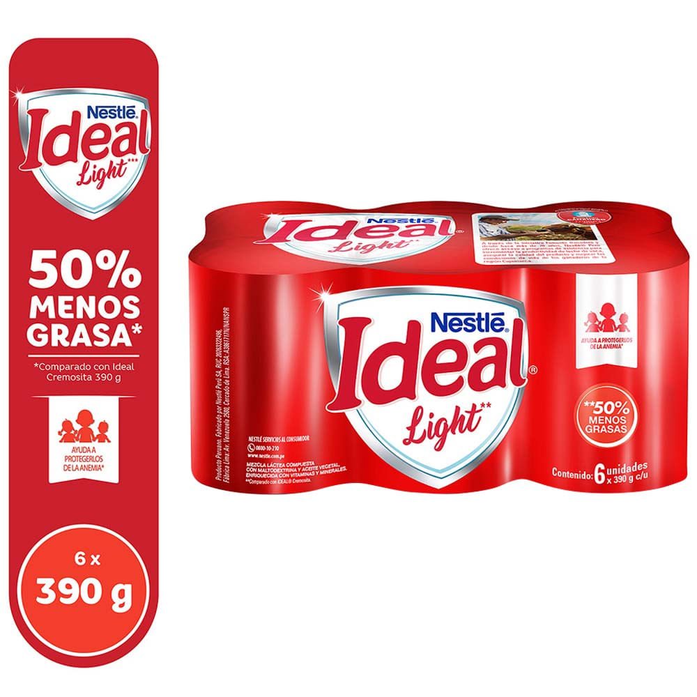 Mezcla Láctea Light IDEAL Lata 390g Paquete 6un