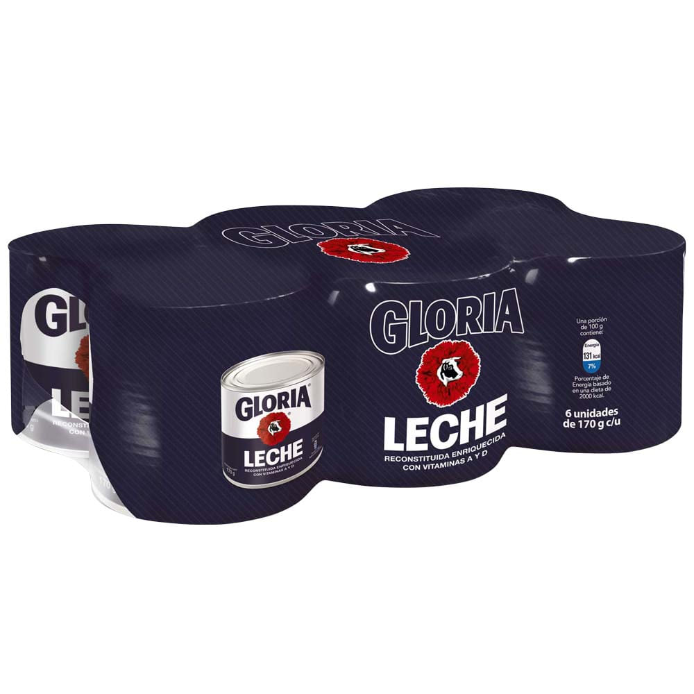 Leche Entera Reconstituida GLORIA Lata 170g Paquete 6un