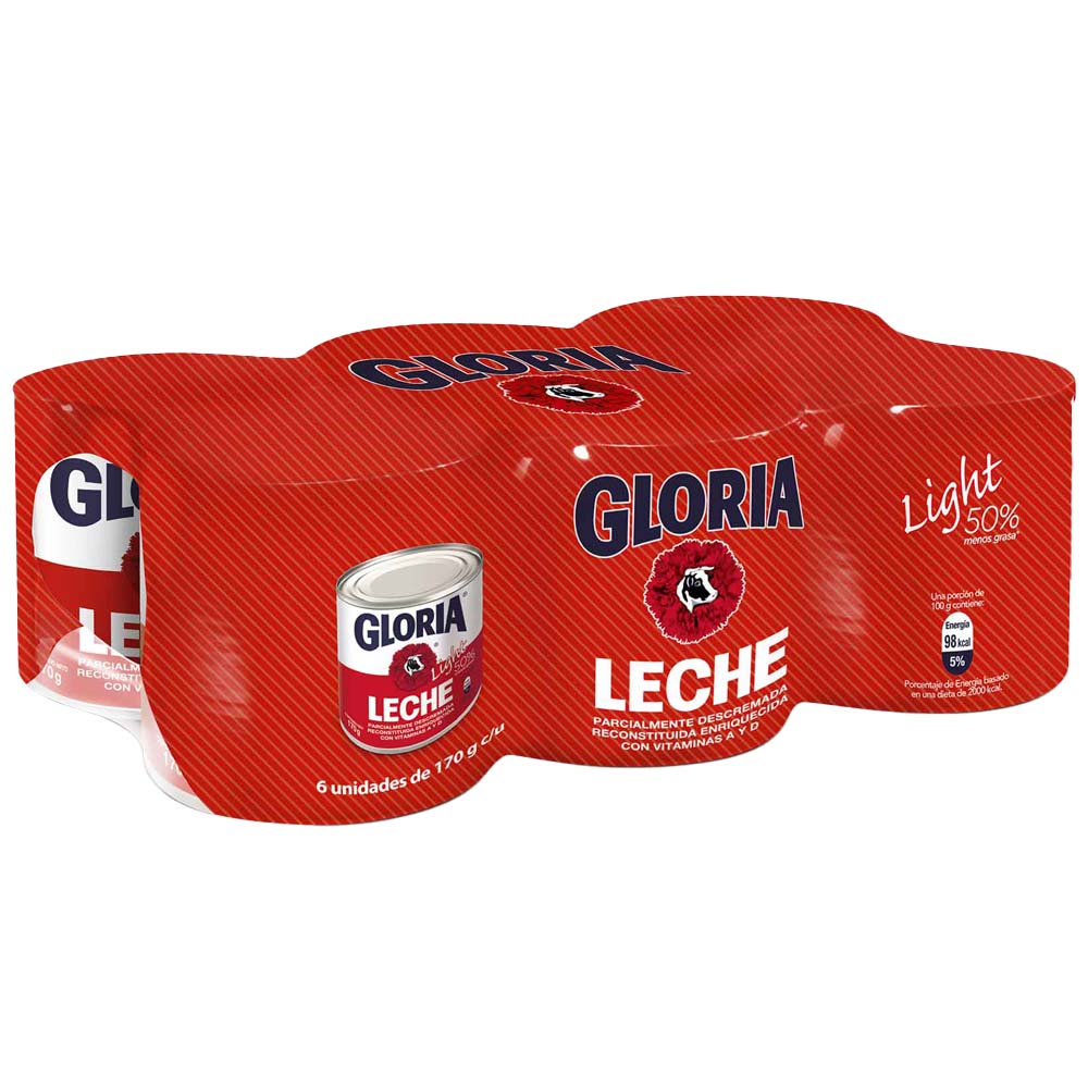 Leche Light GLORIA Lata 170g Paquete 6un