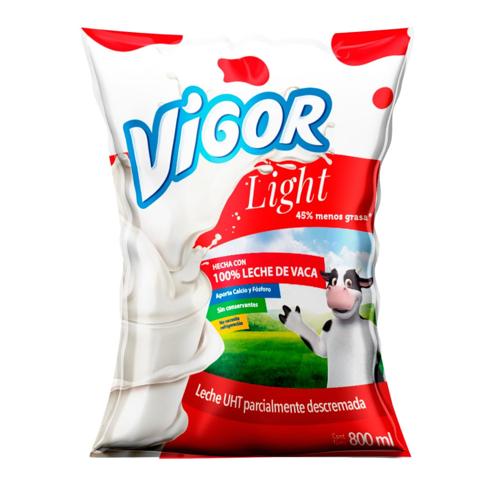 Leche Light UHT VIGOR Bolsa 800ml