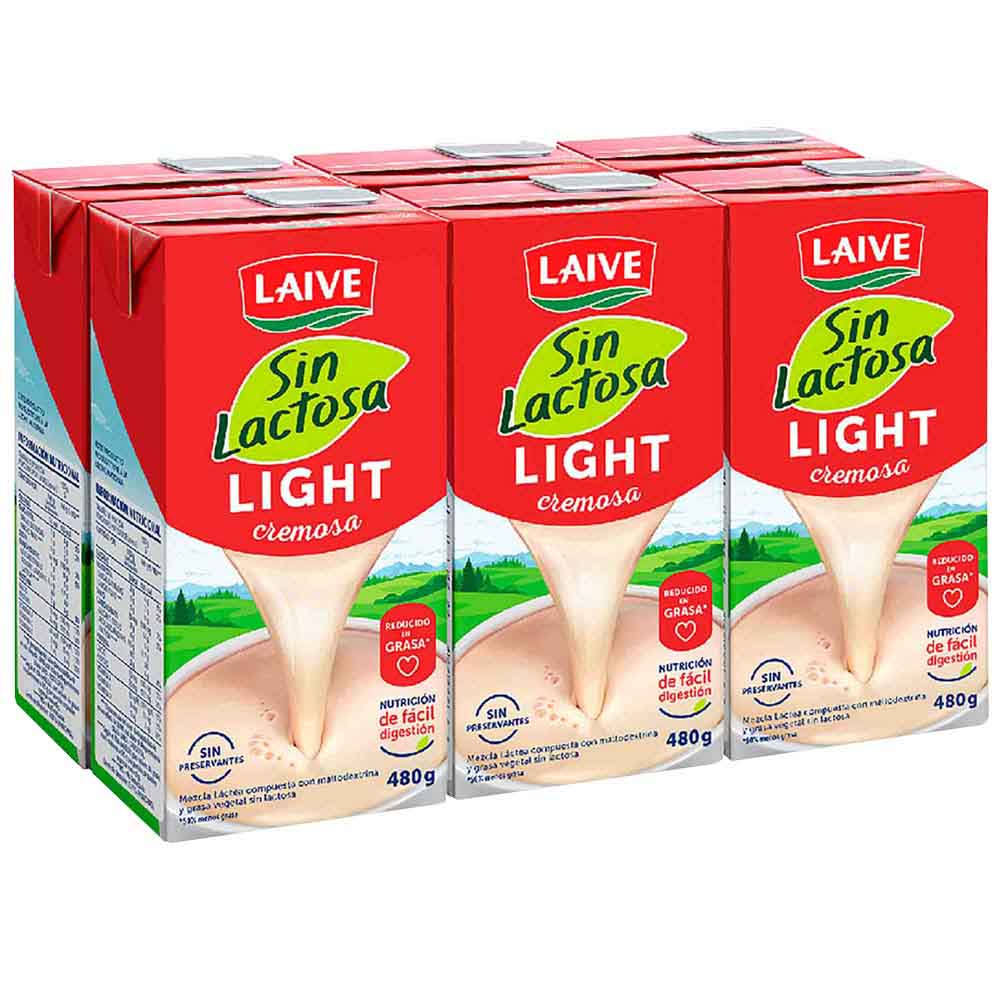 Mezcla Láctea Light sin Lactosa LAIVE Caja 480g Paquete 6un