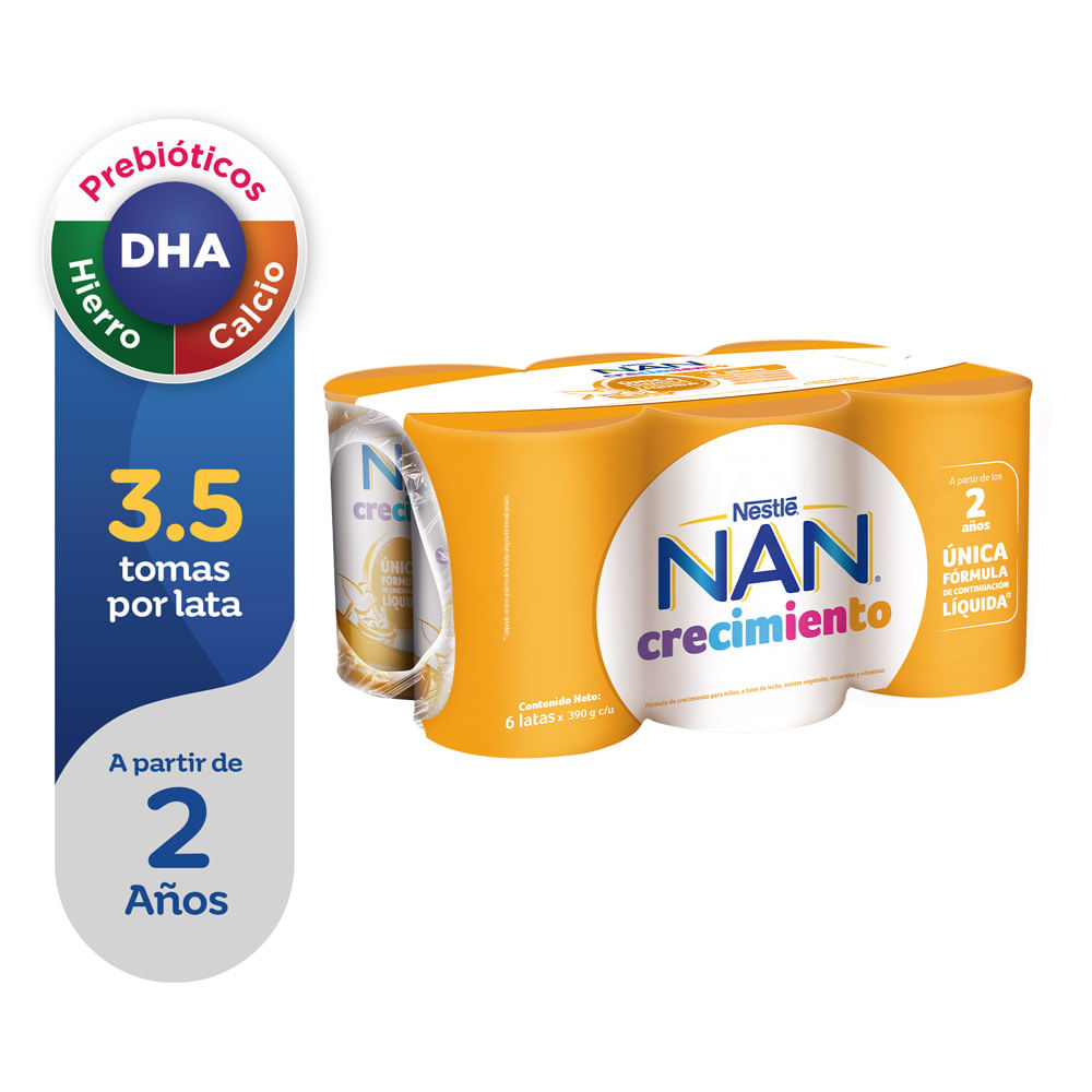 Fórmula Láctea de Crecimiento NAN 3 Lata 390g Paquete 6un