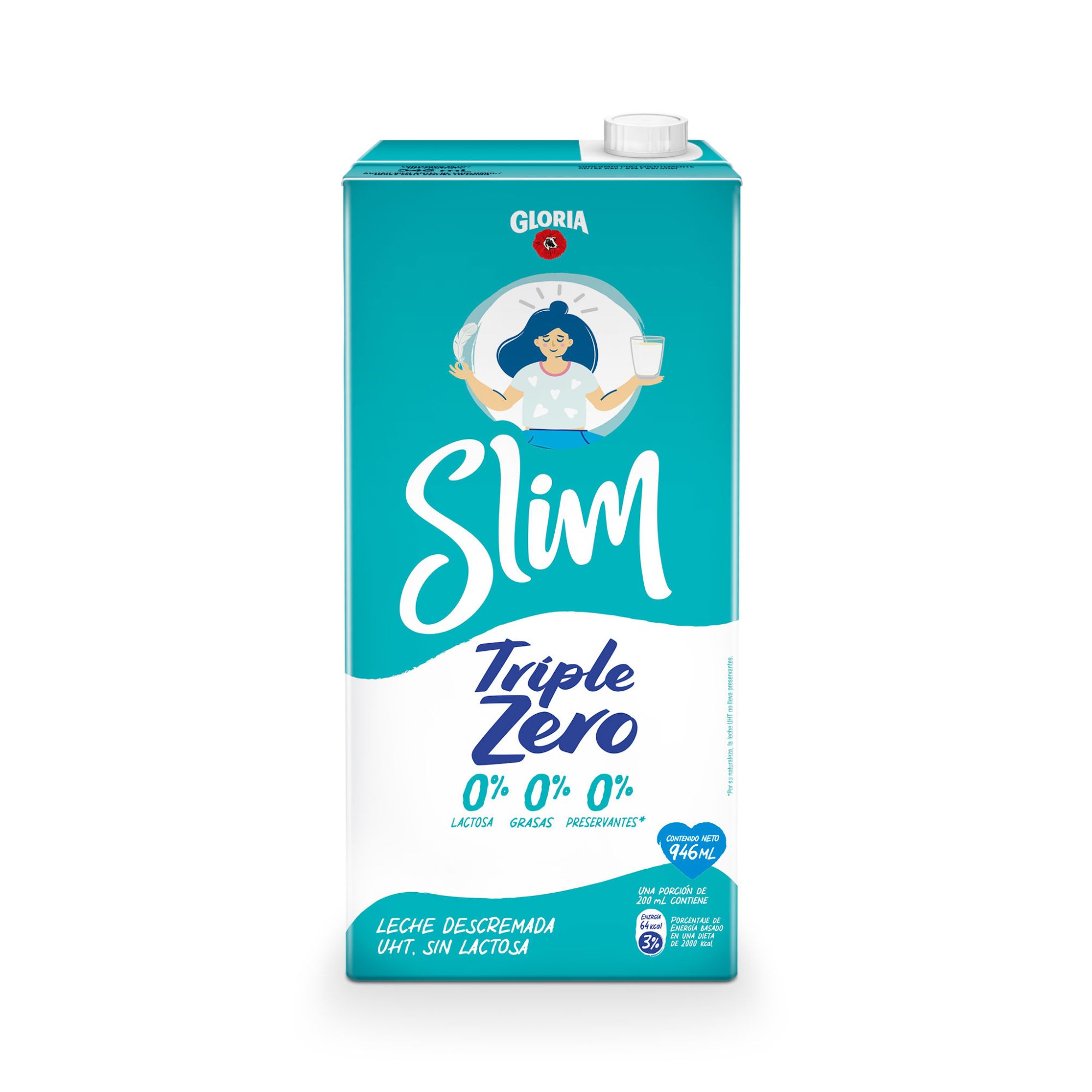 Leche sin Lactosa UHT Descremada GLORIA Slim Triple Zero Caja 946ml