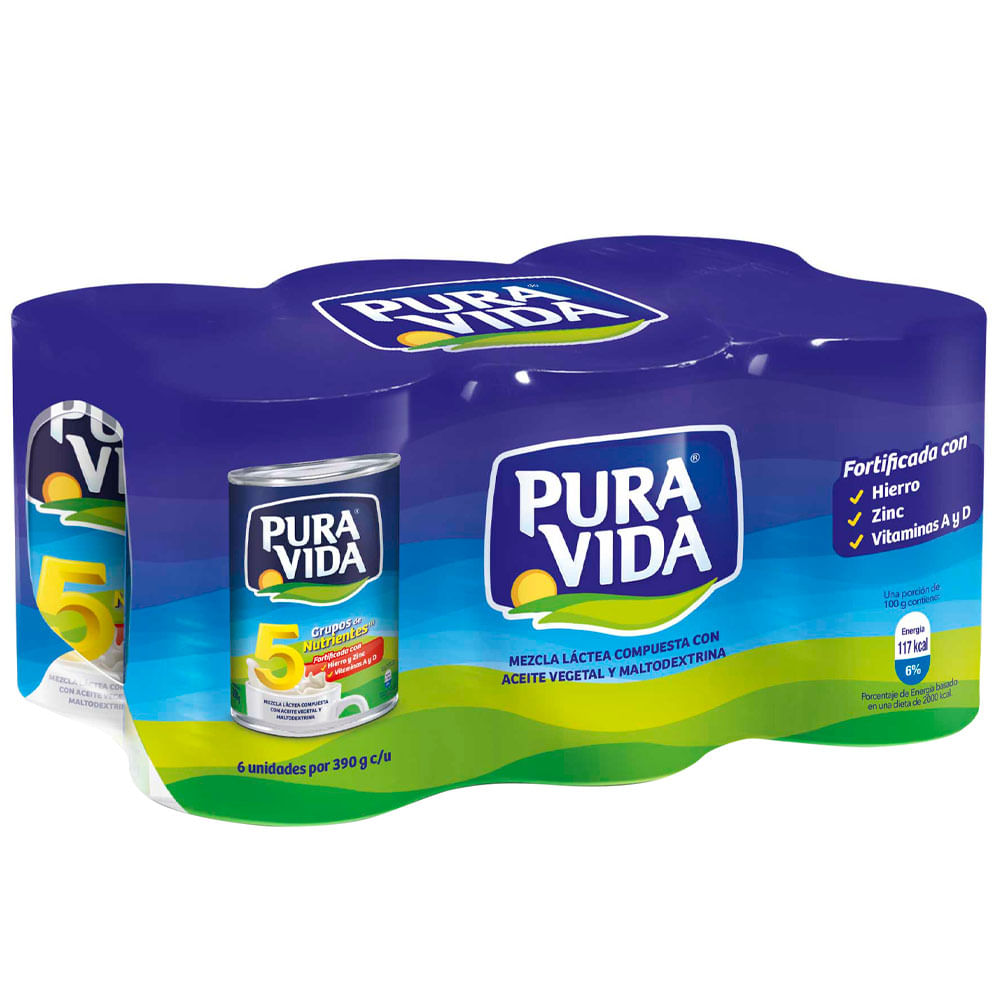 Mezcla Láctea PURA VIDA Lata 390g Paquete 6un