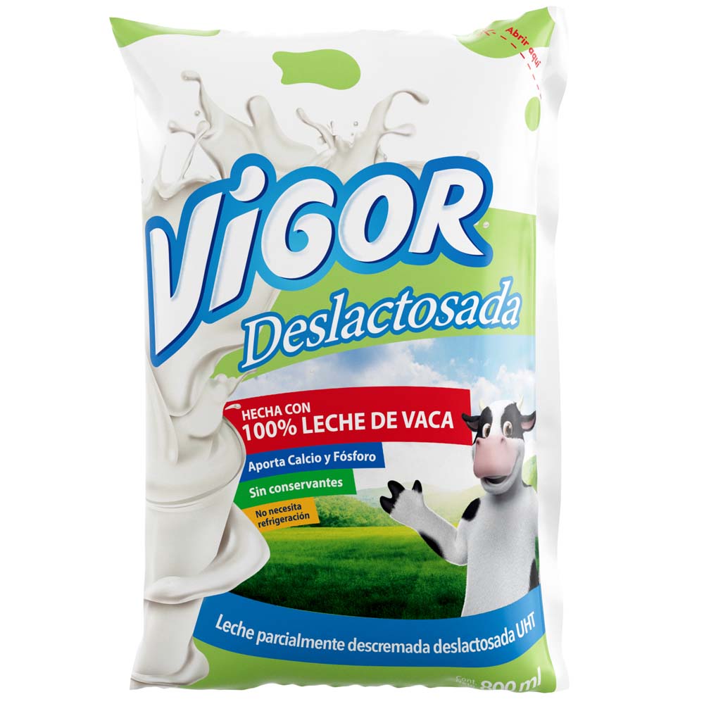 Leche Parcialmente Deslactosada UHT VIGOR Bolsa 800ml
