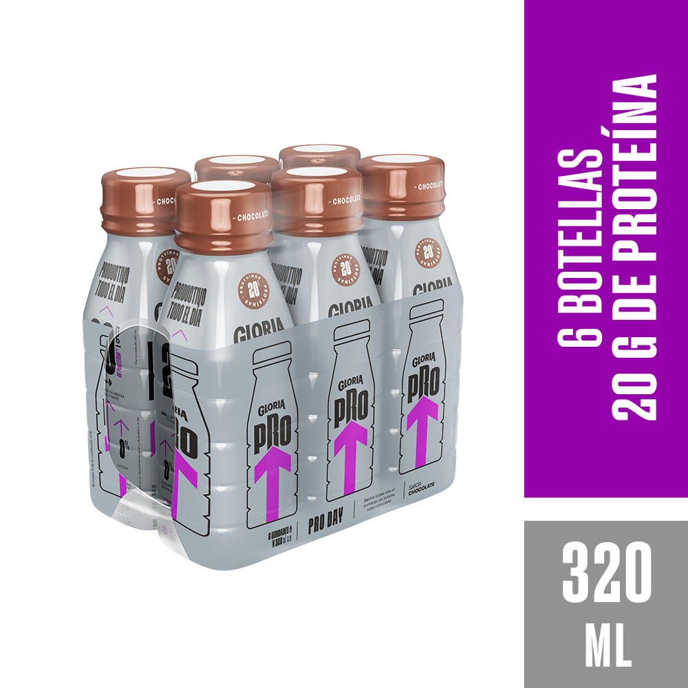 Bebida Láctea GLORIA Pro Day Choco Botella 320ml Paquete 6un